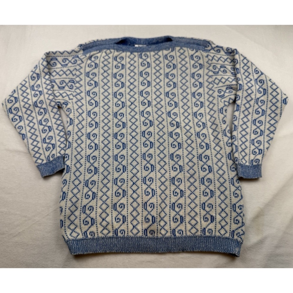Vtg Aileen Knitwear Blue White Nordic Fair Isle Sweater Womens Size S NWT NOS